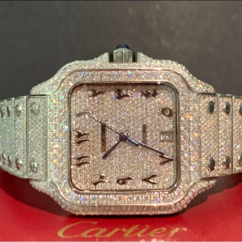Cartier Silver Diamond-Encrusted Timepiece